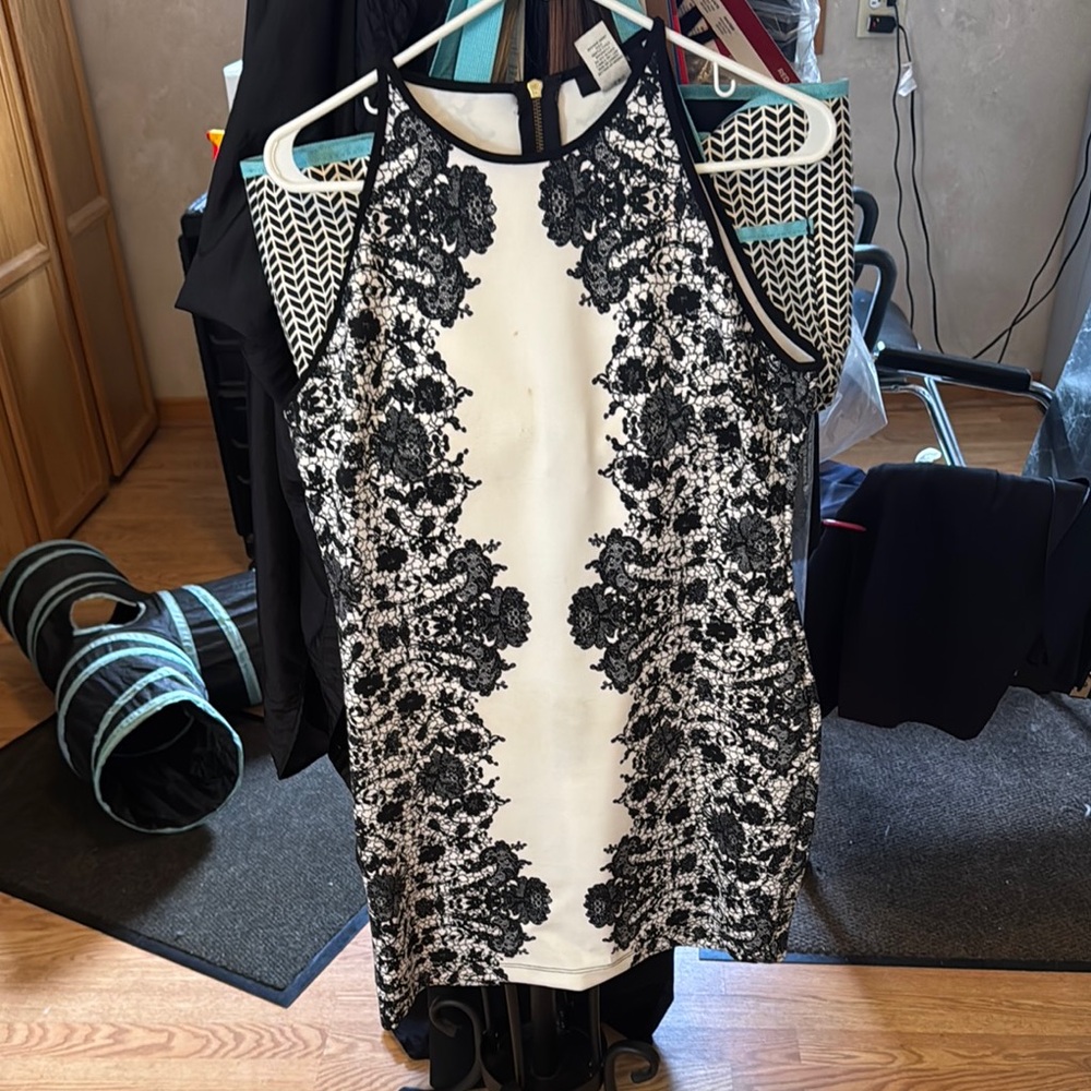 B Darlin Black and White Halter Sheath Mini Dress
